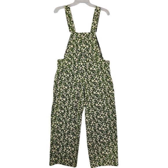 ZARA ~Woman Size S~ Green Floral Print Bib Jumpsuit Romper Cotton. - Picture 8 of 13